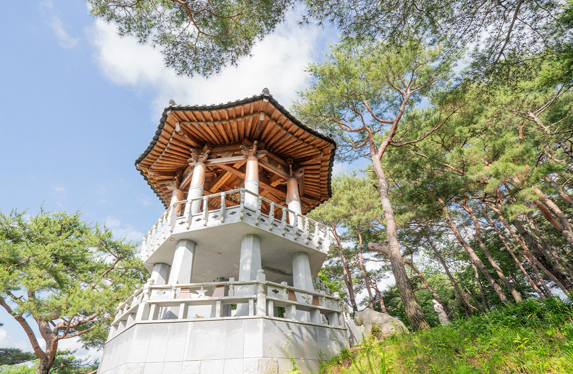 여름철 초록 숲으로 둘러싸인 월명동 자연성전 별봉 전경